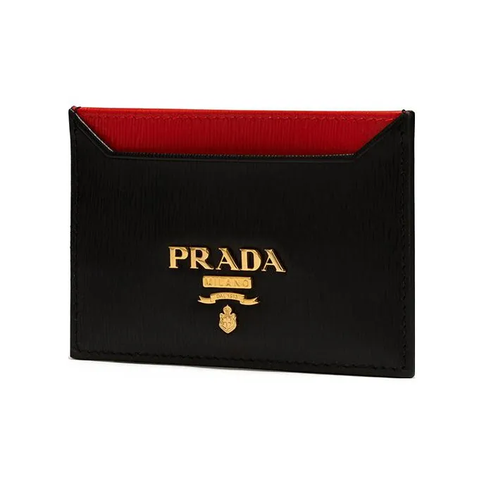PRADA Cow Leather Card Holder Regular Women's Black/Red-1