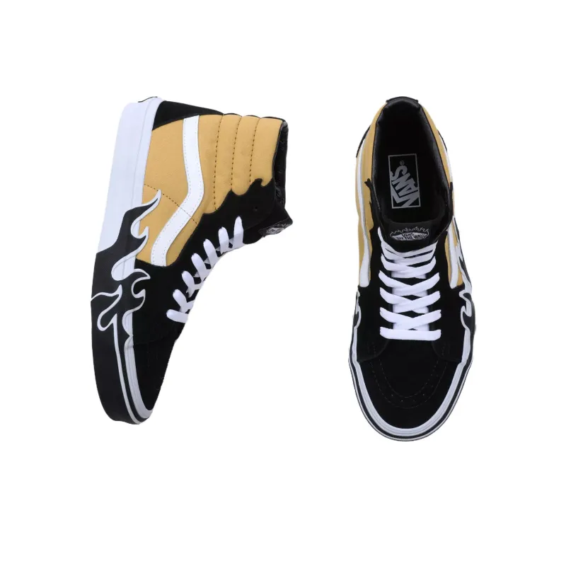 Vans SK8 Anti Slip Wear Resistant High Top Skateboard Shoes Unisex Black Yellow-3