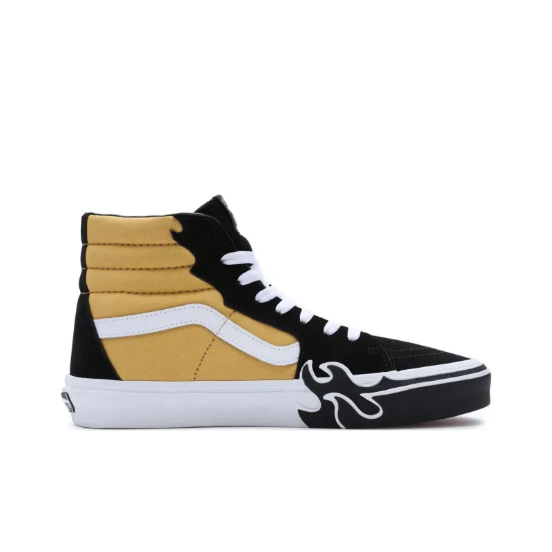 Vans SK8 Anti Slip Wear Resistant High Top Skateboard Shoes Unisex Black Yellow-1