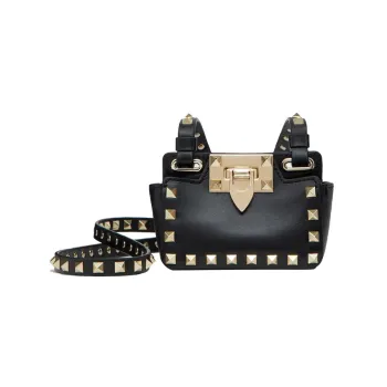Valentino Rockstud Calfskin Messenger Bag Shoulder Bag Crossbody Bag Mini Unisex Black
