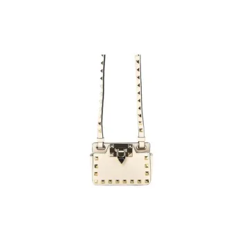 Valentino Rockstud Smooth Finish Calfskin Messenger Bag Shoulder Bag Crossbody Bag Mini Unisex Light Beige