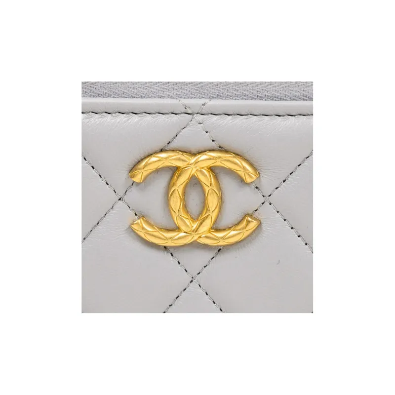CHANEL Sheepskin Box Bag, Makeup Bag, Shoulder Bag, Crossbody Bag Women's Gray-4