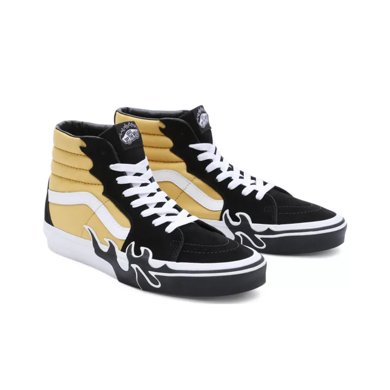 Vans SK8 Anti Slip Wear Resistant High Top Skateboard Shoes Unisex Black Yellow-2