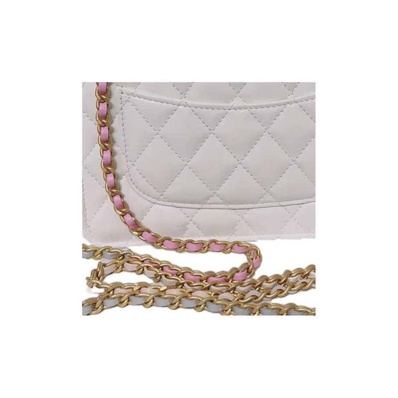 CHANEL Cow Leather Wallet On Chain, One Shoulder Handbag Women's White-4