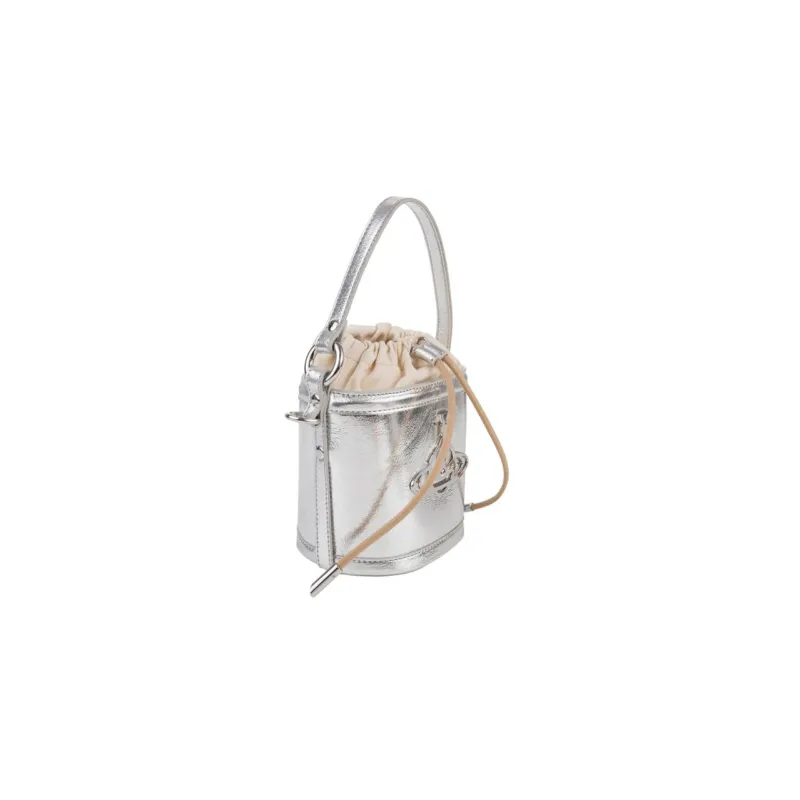 Vivienne Westwood Wrinkle Leather Bucket Bags Shoulder Bag Crossbody Bag Handbag Regular Women's Silver-2