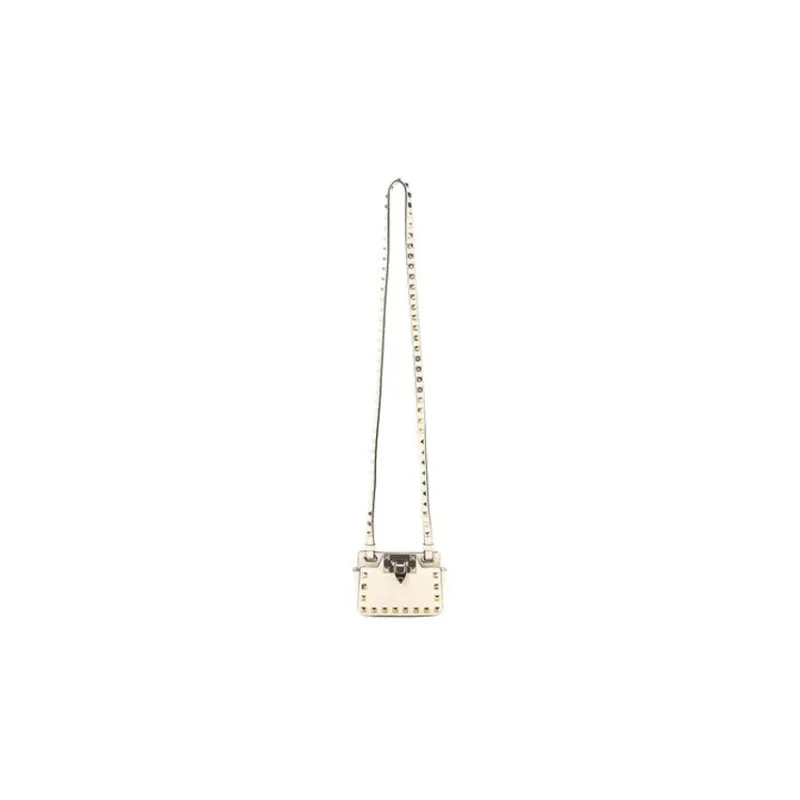 Valentino Rockstud Smooth Finish Calfskin Messenger Bag Shoulder Bag Crossbody Bag Mini Unisex Light Beige-1
