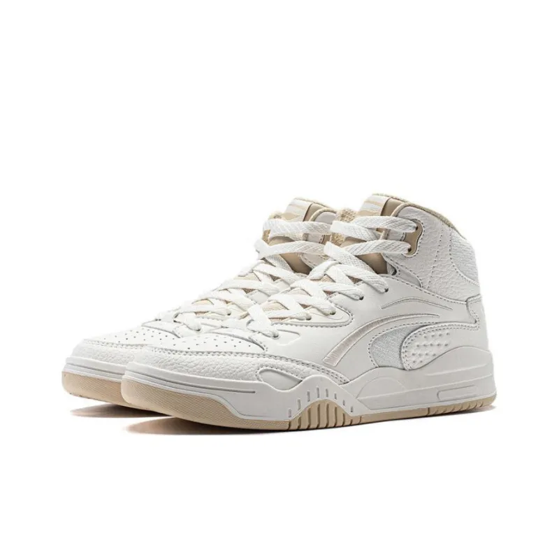 LiNing Almond Anti Slip And Wear Resistant Breathable High Top Skateboard Shoes Women's White-2