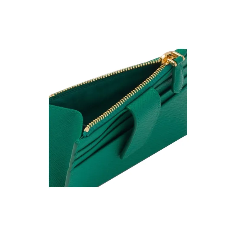 PRADA Saffiano Leather Card Clip Card Holder Women's Green-4