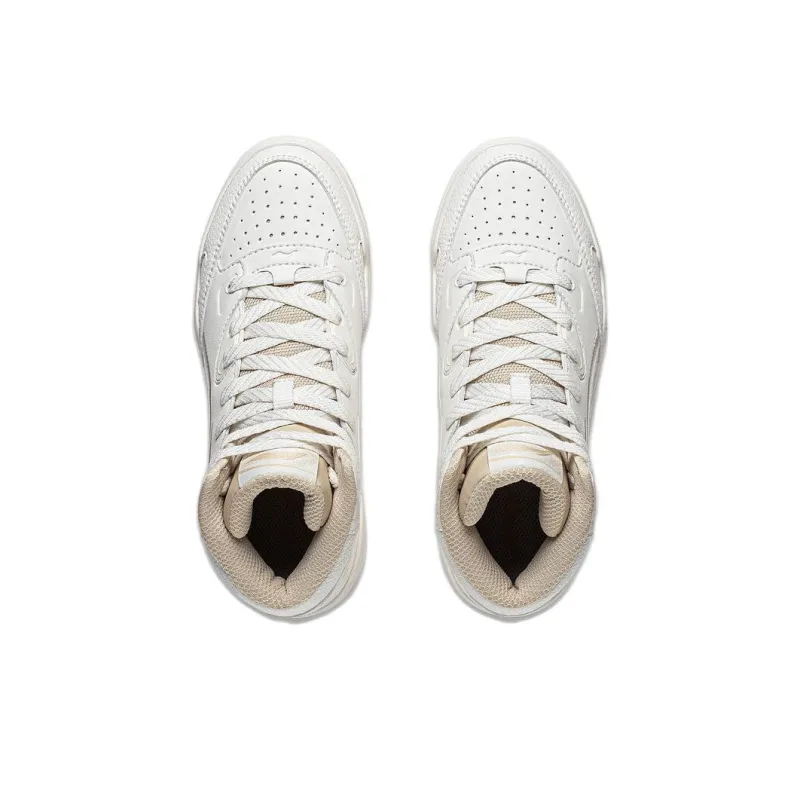 LiNing Almond Anti Slip And Wear Resistant Breathable High Top Skateboard Shoes Women's White-3