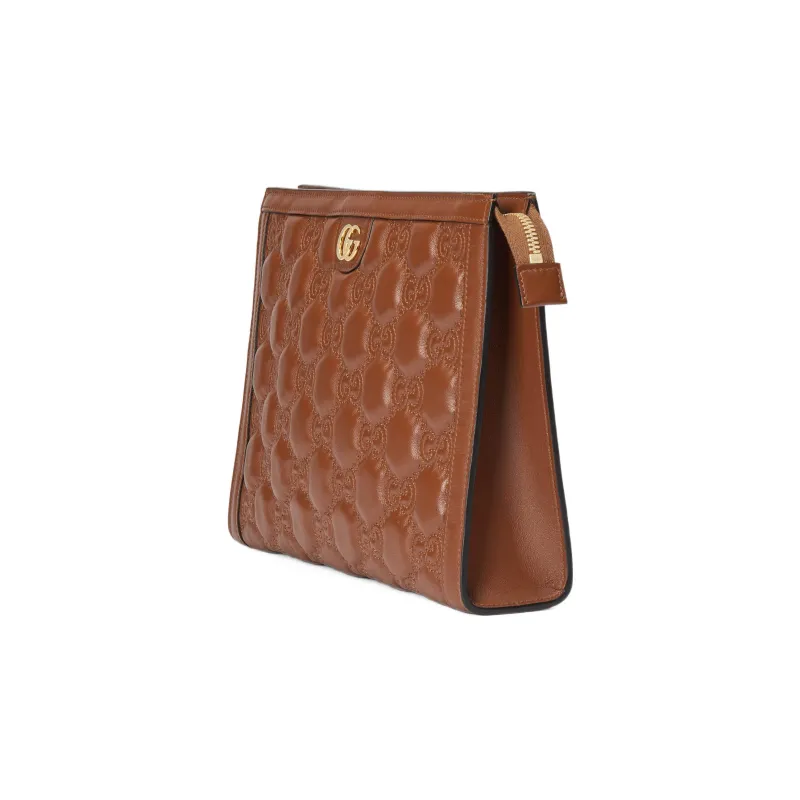 GUCCI GG Matelassé Leather Toiletry Bags Clutches Clutch Small Size Unisex Brown-1