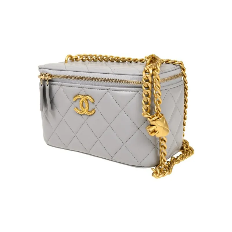 CHANEL Sheepskin Box Bag, Makeup Bag, Shoulder Bag, Crossbody Bag Women's Gray-1