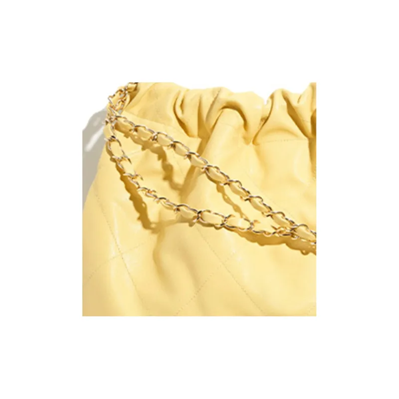 CHANEL 23C Early Spring Calfskin Tote Bag, Shopping Bag, Shoulder Bag, Handbag Medium Size Women's Yellow-4