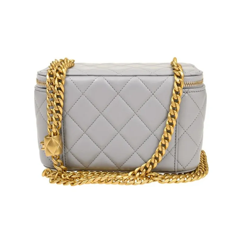 CHANEL Sheepskin Box Bag, Makeup Bag, Shoulder Bag, Crossbody Bag Women's Gray-2