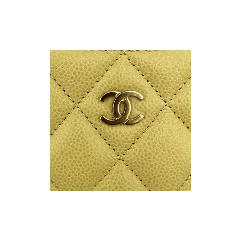 CHANEL Calfskin Card Holder Women's Beige Yellow-1
