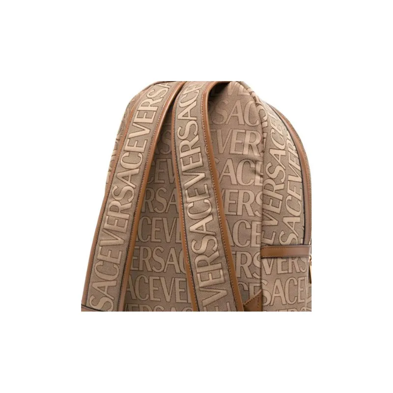 VERSACE Fabric With Calfskin Backpack Regular Men's Dark Beige-4