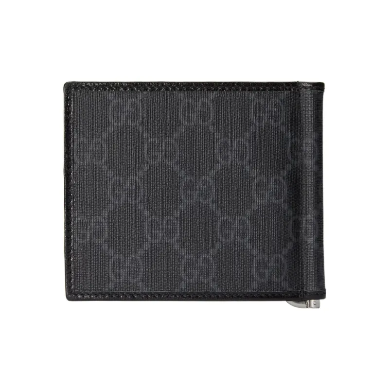 GUCCI Canvas With Leather Trim Canvas Bag Card Holder Wallet Men's Black-2