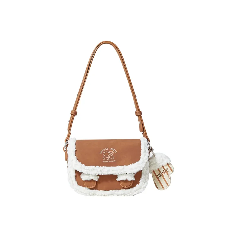 Miffy PU Blended Wool Shoulder Bag Crossbody Bag Women's Ecru & Brown-10