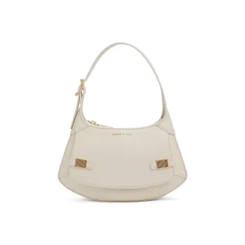 CHARLES&KEITH Embossed Leather Shoulder Bag Women's DARK GREY/Dark Gray/Chalk White