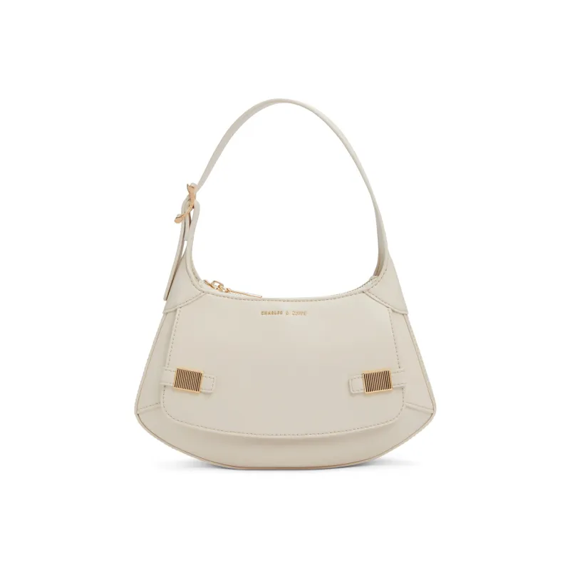CHARLES&KEITH Embossed Leather Shoulder Bag Women's DARK GREY Dark Gray/Chalk White-5
