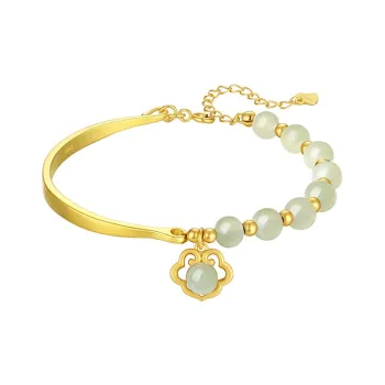 Gramda Hetian Jade S925 Silver Hetian Jade Bangles Women's Pale Greenish-White Jade