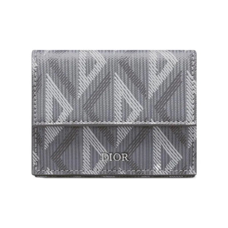 DIOR CD Diamond Canvas With Smooth Calfskin Wallet Men's Gray-0