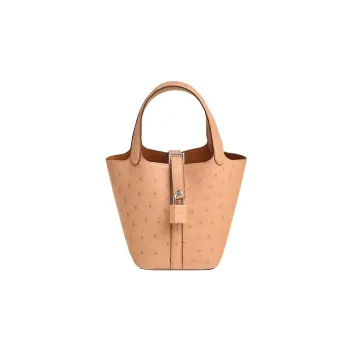 HERMES Boreale Ostrich Leather Basket Bag Handbag Women's 94 Terre Cuite Terracotta