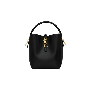 SAINT LAURENT Shiny Cow Leather Bucket Bags Shoulder Bag Crossbody Bag Handbag Small Size Women's Black