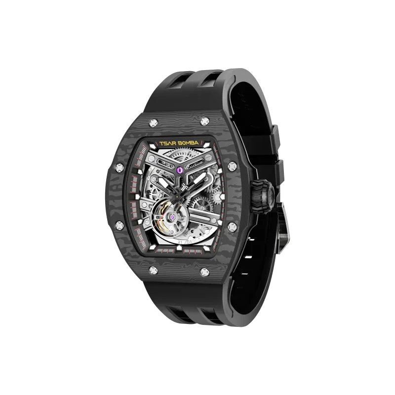 TSAR BOMBA Break-Collection Mechanical Movement Watch Men's Watches Cut-Out Dial Quick-Release Carbon Fiber-0