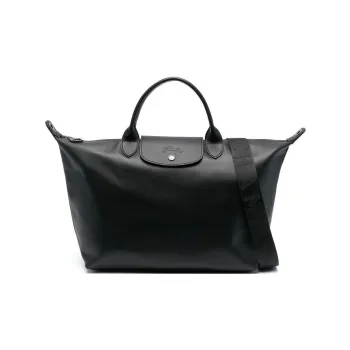 LONGCHAMP Le Pliage Cow Leather Shoulder Bag, Crossbody Bag, Handbag Large Size Women's Black
