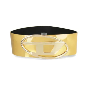 DIESEL Letter Logo Smooth Buckle Leather Belts Women's Gold Width 8cm