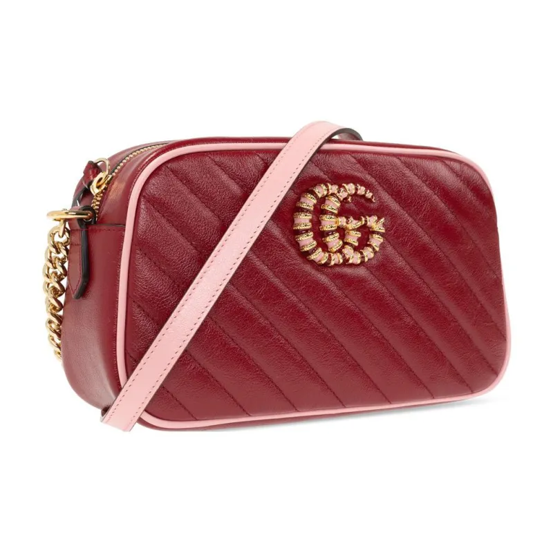 GUCCI Quilting Leather Camera Bag Chain Shoulder Bag Crossbody Bag Small Size Women's Red/Pink-1