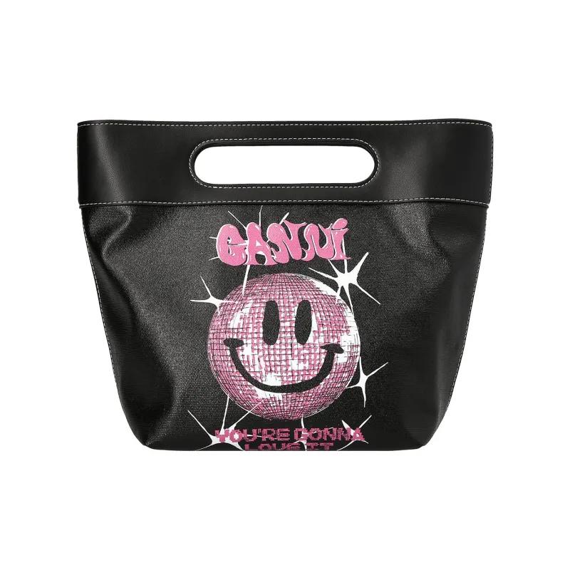 GANNI Coated Canvas Tote Bag Shopping Bag Shoulder Bag Crossbody Bag Handbag Mini Women's Black-0