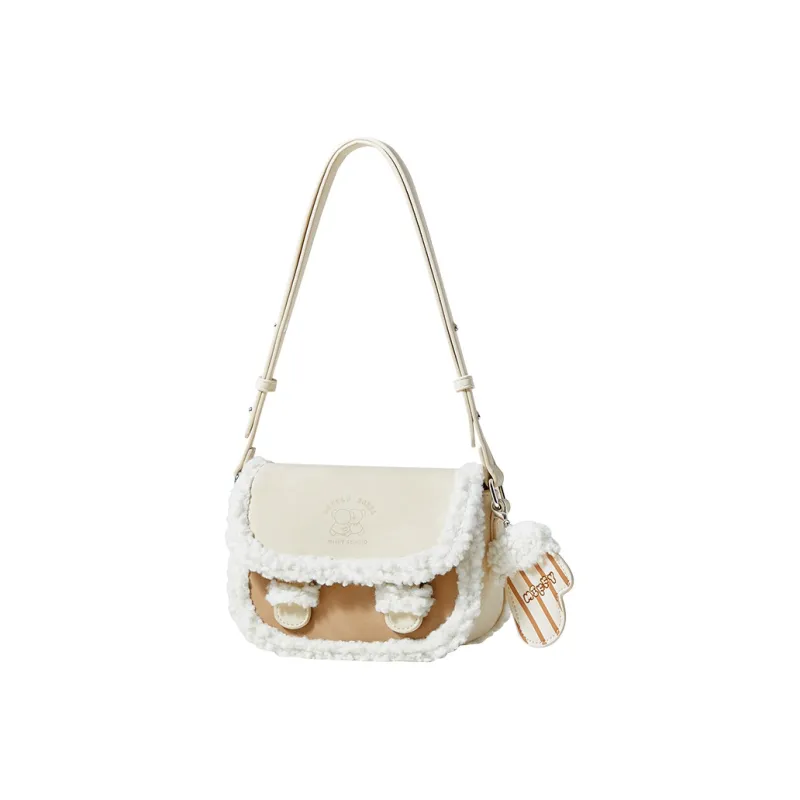 Miffy PU Blended Wool Shoulder Bag Crossbody Bag Women's Ecru & Brown-1