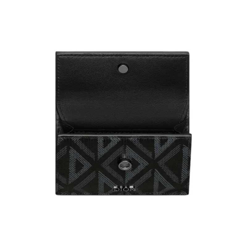 DIOR CD Diamond Canvas With Smooth Calfskin Wallet Men's Black-2
