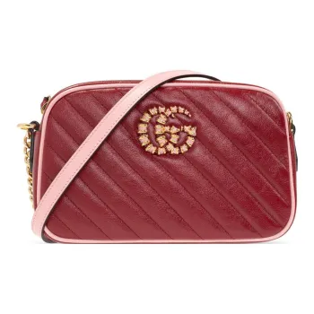GUCCI Quilting Leather Camera Bag Chain Shoulder Bag Crossbody Bag Small Size Women's Red/Pink