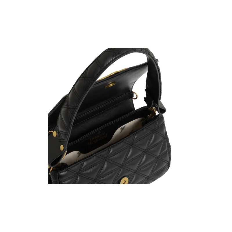 Vivienne Westwood HAZEL Lambskin One Shoulder Handbag Medium Size Women's Black-3