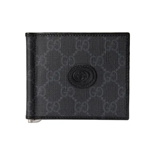 GUCCI Canvas With Leather Trim Canvas Bag Card Holder Wallet Men's Black