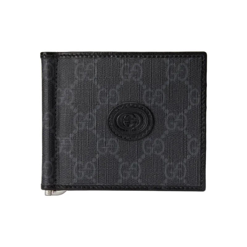 GUCCI Canvas With Leather Trim Canvas Bag Card Holder Wallet Men's Black-0
