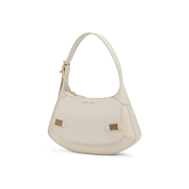 CHARLES&KEITH Embossed Leather Shoulder Bag Women's DARK GREY Dark Gray/Chalk White-6