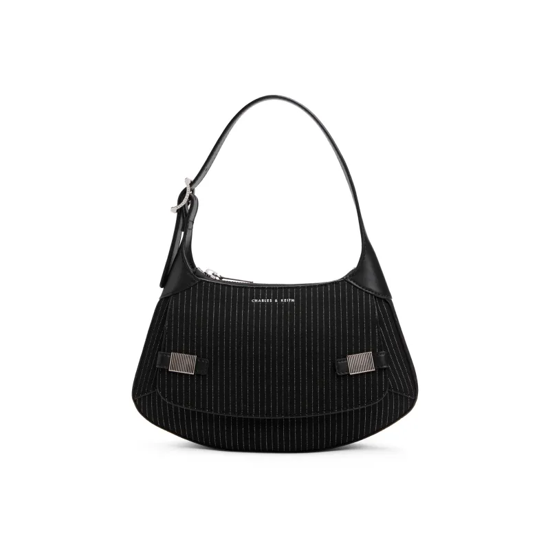CHARLES&KEITH Embossed Leather Shoulder Bag Women's DARK GREY Dark Gray/Chalk White-0