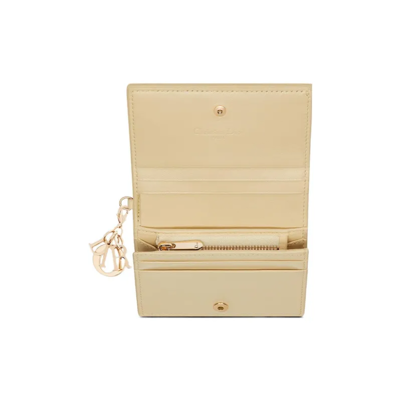 DIOR Lady Dior Lambskin Wallet Mini Women's Light Yellow-2