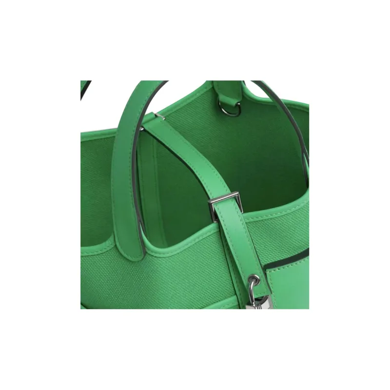 HERMES Picotin Lock Goeland Canvas With Swift Calfskin Basket Bag Handbag Bucket Bag 18 Women's Green-3