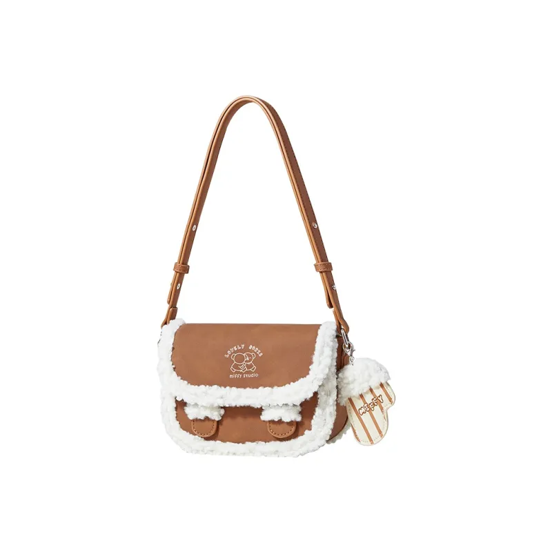 Miffy PU Blended Wool Shoulder Bag Crossbody Bag Women's Ecru & Brown-11