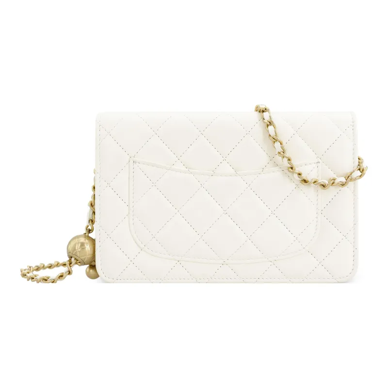 CHANEL WOC Smooth Lambskin With Gold Metal Shoulder Bag, Crossbody Bag Mini Women's White-2