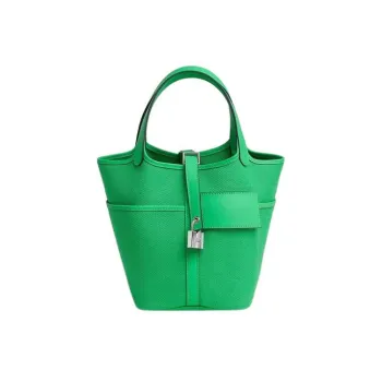 HERMES Picotin Lock Goeland Canvas With Swift Calfskin Basket Bag Handbag Bucket Bag 18 Women's Green