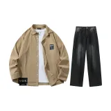 Set (top khaki + pants black gray)