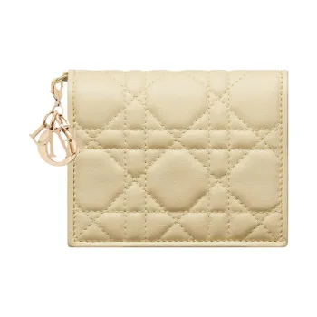 DIOR Lady Dior Lambskin Wallet Mini Women's Light Yellow