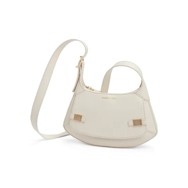 CHARLES&KEITH Embossed Leather Shoulder Bag Women's DARK GREY Dark Gray/Chalk White-7
