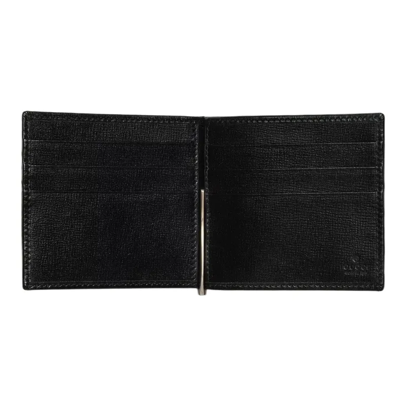 GUCCI Canvas With Leather Trim Canvas Bag Card Holder Wallet Men's Black-3