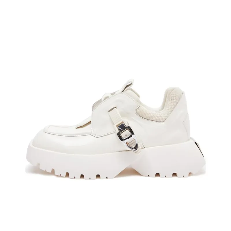 Cabbeen Preppy Style Loafers 4cm Women's White-0